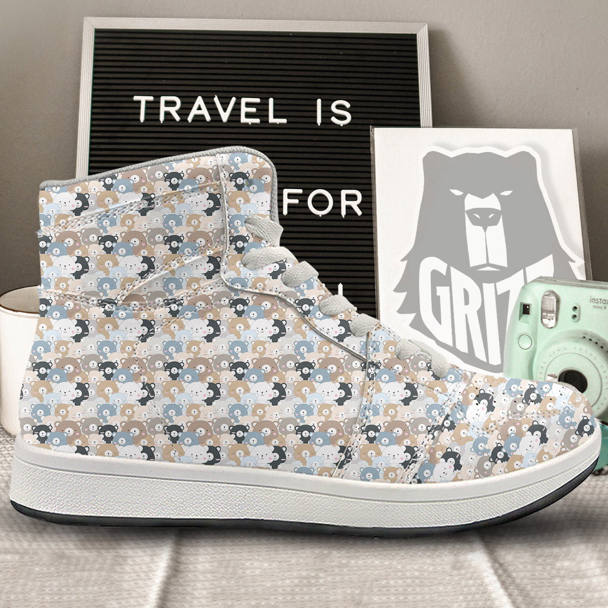 Bear Cute Print Pattern High Top Sneakers-grizzshop