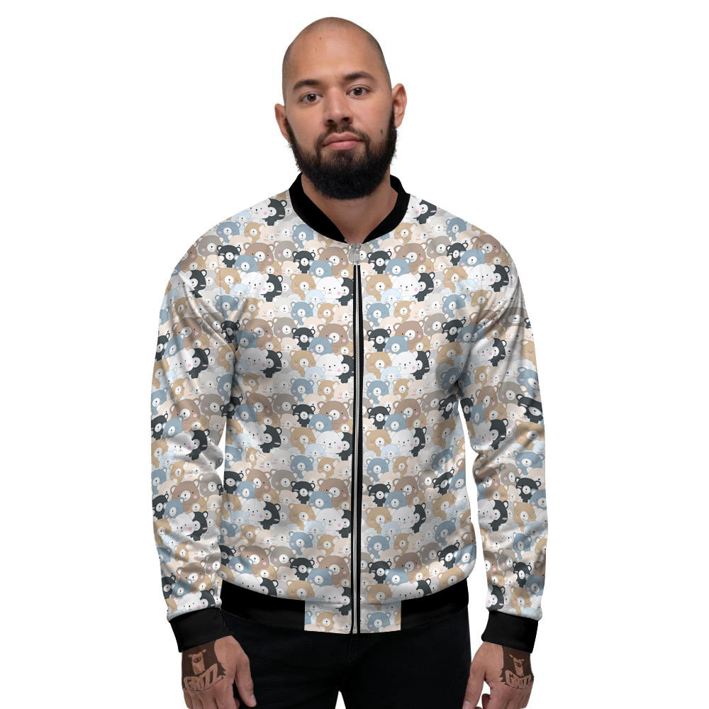 Bear Cute Print Pattern Men's Bomber Jacket-grizzshop