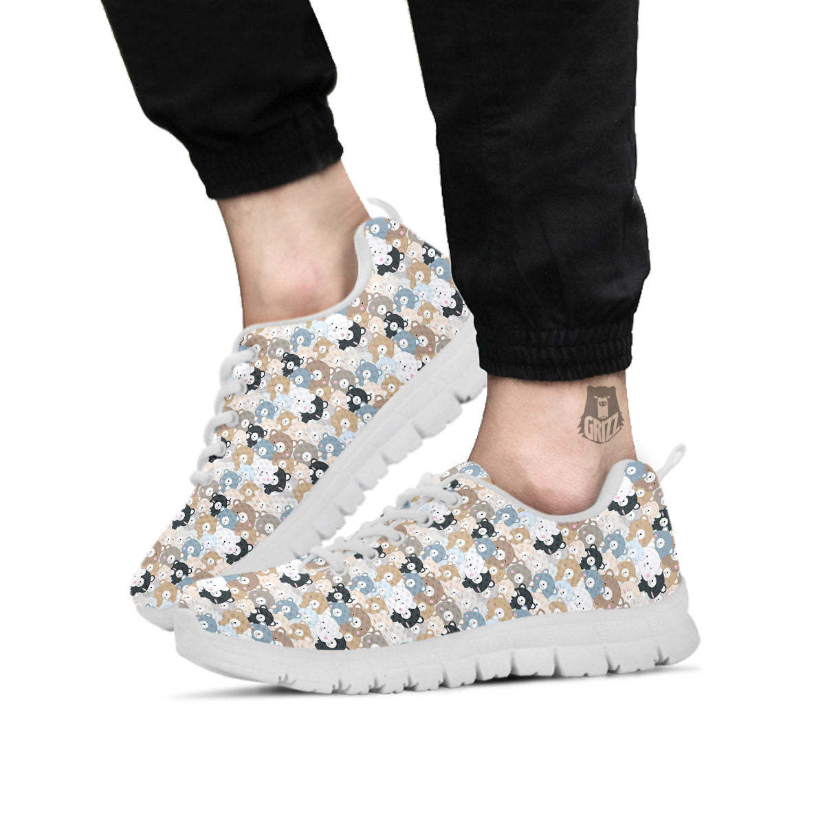 Bear Cute Print Pattern White Sneaker-grizzshop