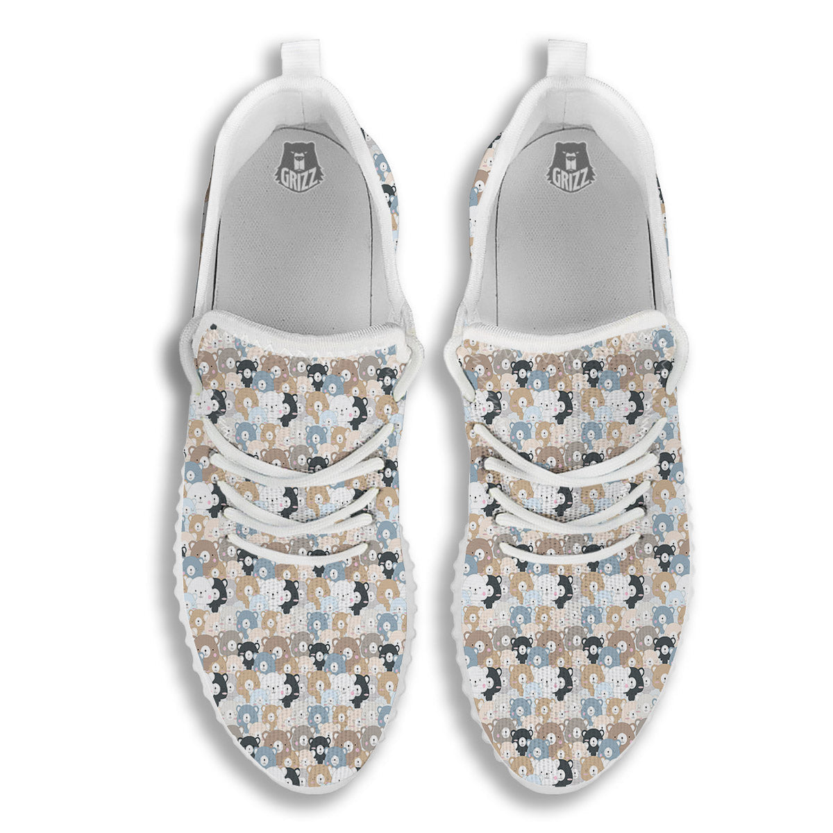 Bear Cute Print Pattern White Walking Shoes-grizzshop