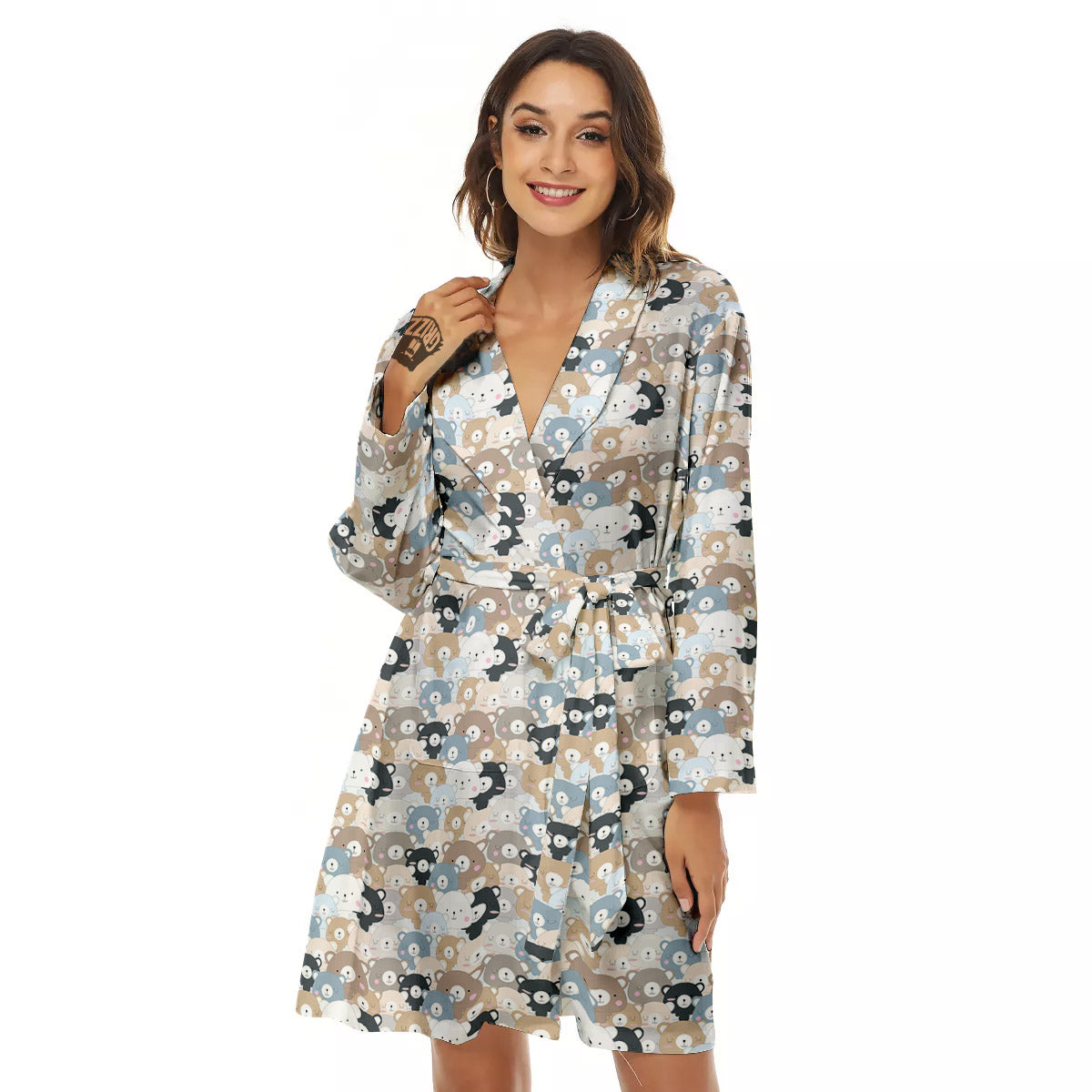 Bear Cute Print Pattern Women's Robe-grizzshop