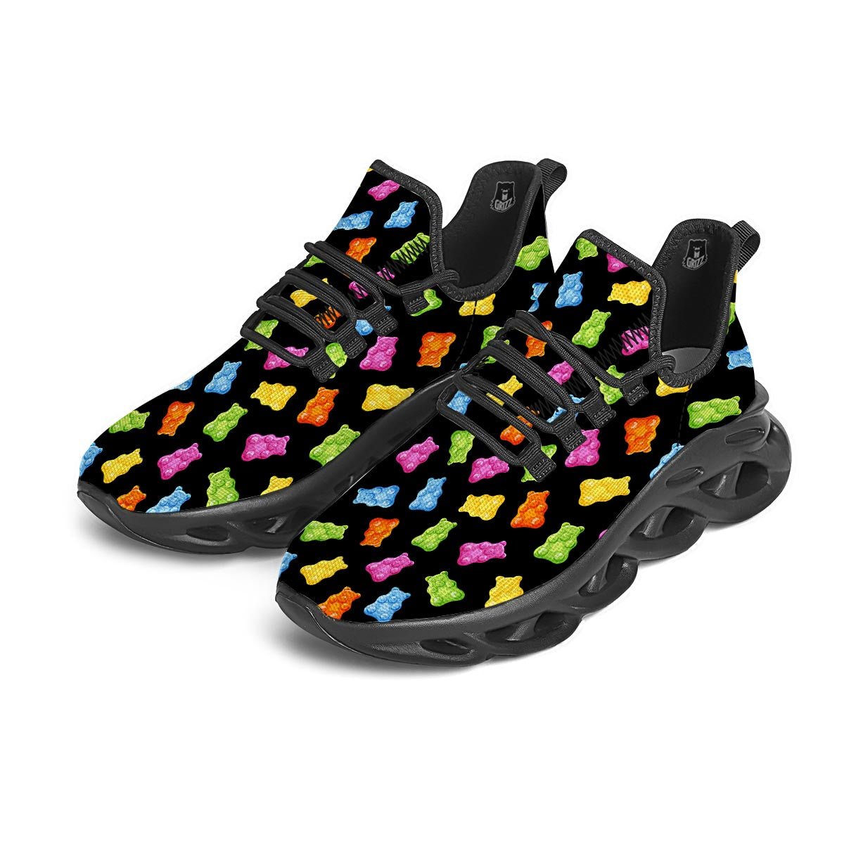 Bear Sweet Gummy Print Pattern Black Running Shoes-grizzshop