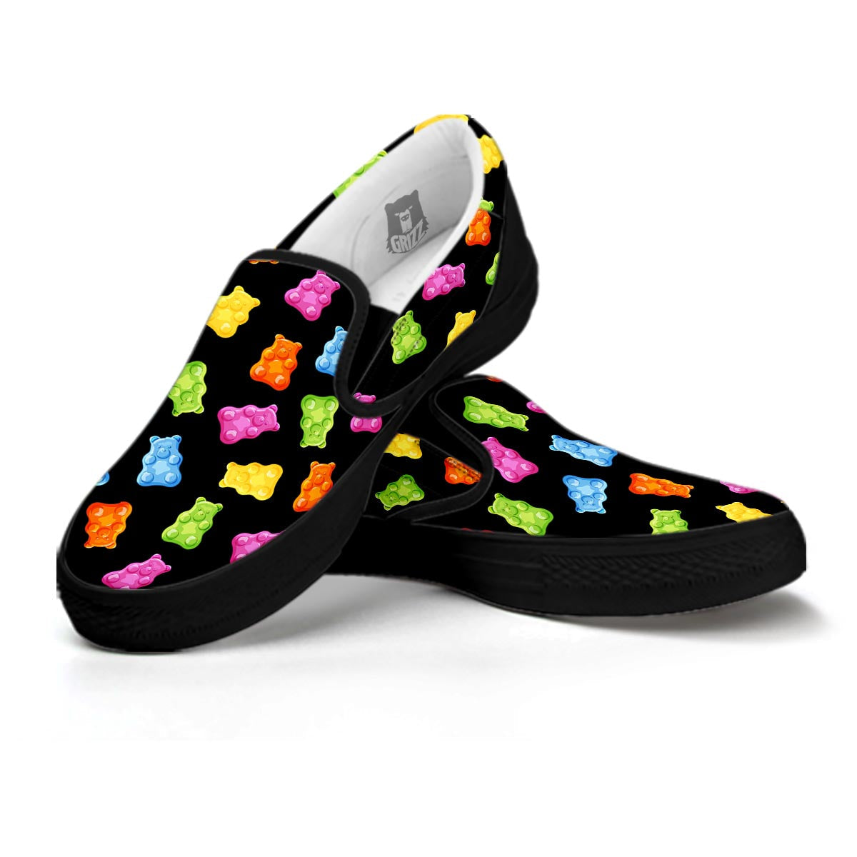 Bear Sweet Gummy Print Pattern Black Slip On Shoes-grizzshop