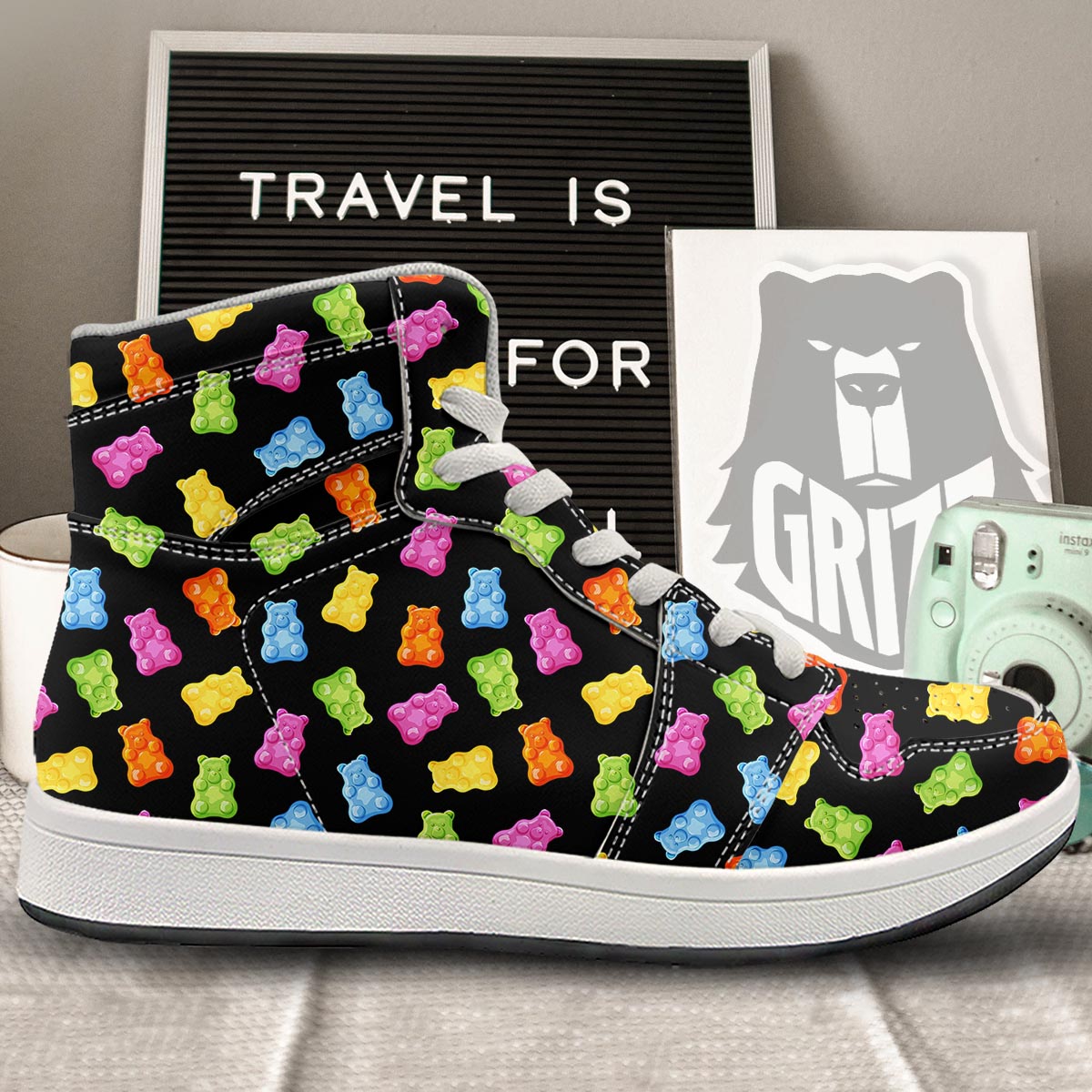 Bear Sweet Gummy Print Pattern High Top Sneakers-grizzshop