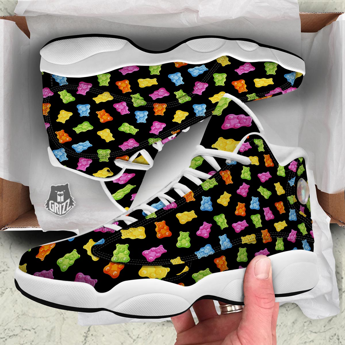 Bear Sweet Gummy Print Pattern White Basketball Shoes-grizzshop
