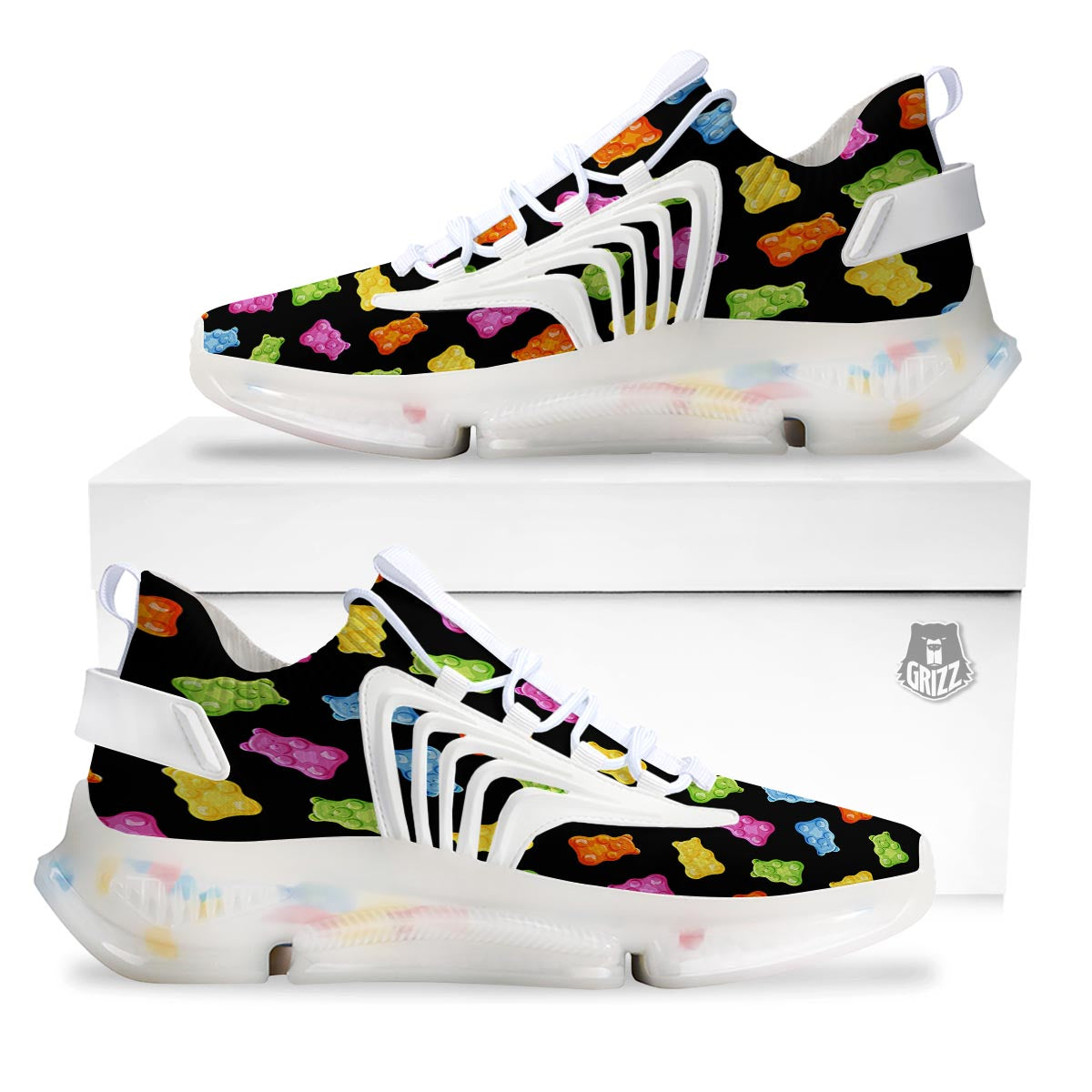 Bear Sweet Gummy Print Pattern White Gym Shoes-grizzshop