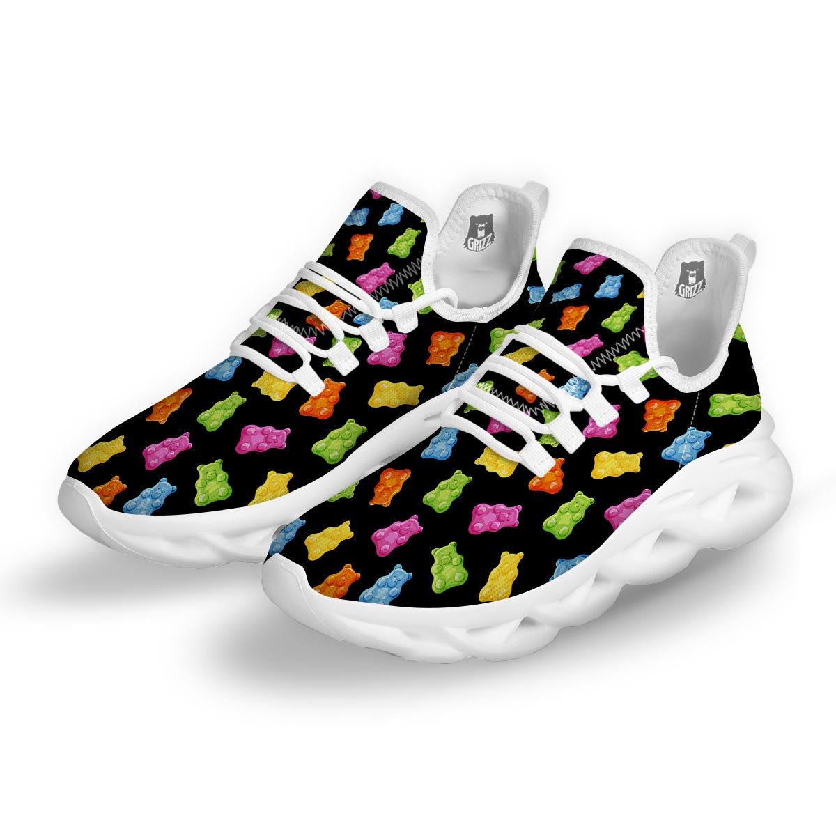 Bear Sweet Gummy Print Pattern White Running Shoes-grizzshop