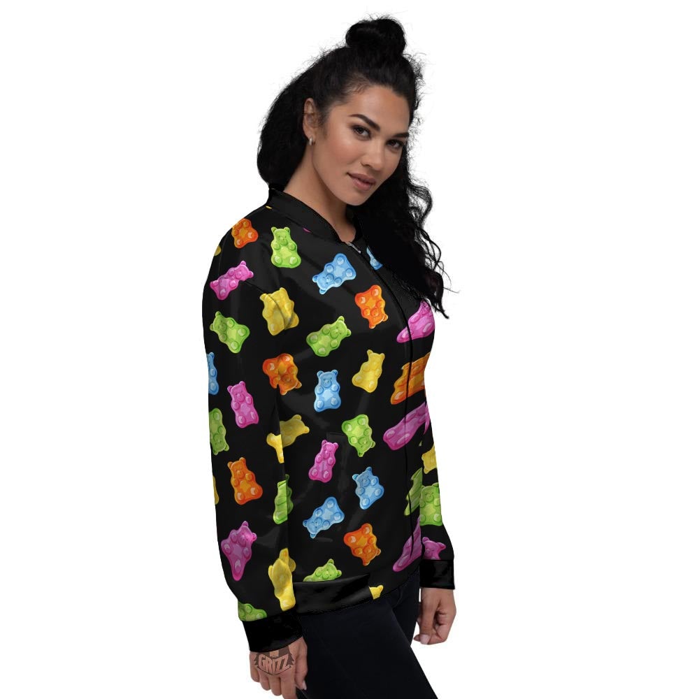 Bear Sweet Gummy Print Pattern Women's Bomber Jacket-grizzshop