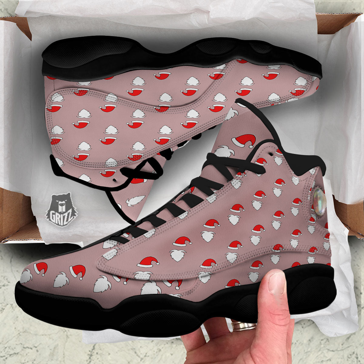 Beard Santa Claus Print Pattern Black Basketball Shoes-grizzshop