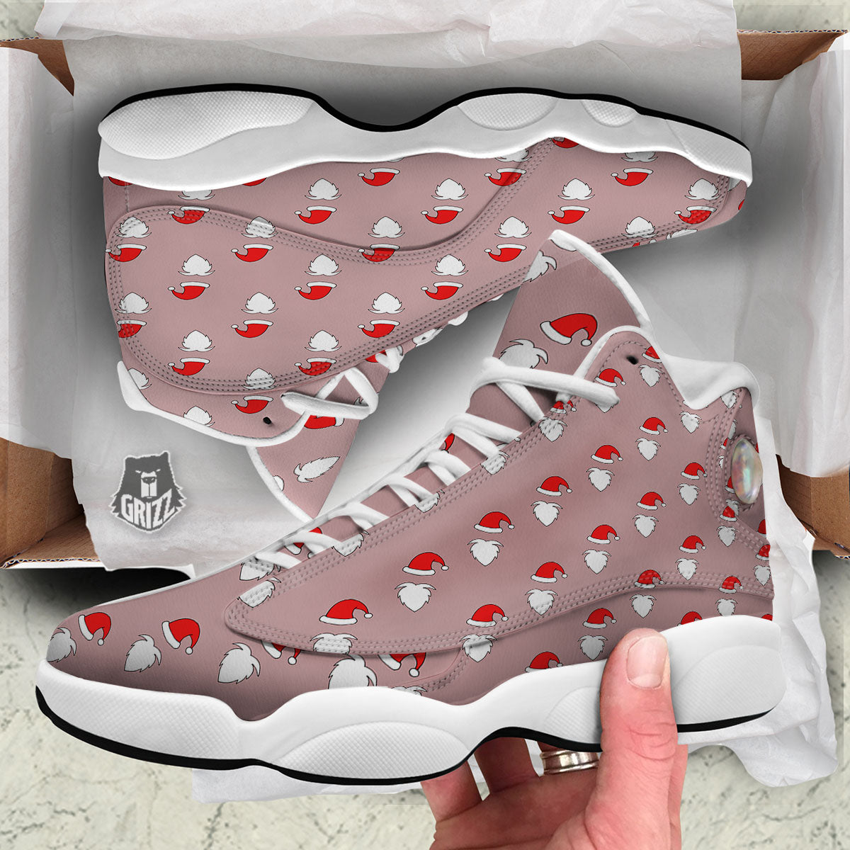 Beard Santa Claus Print Pattern White Basketball Shoes-grizzshop