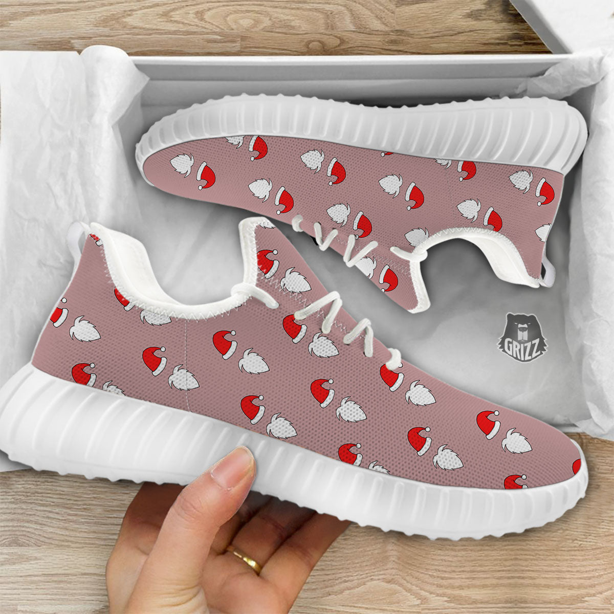 Beard Santa Claus Print Pattern White Walking Shoes-grizzshop