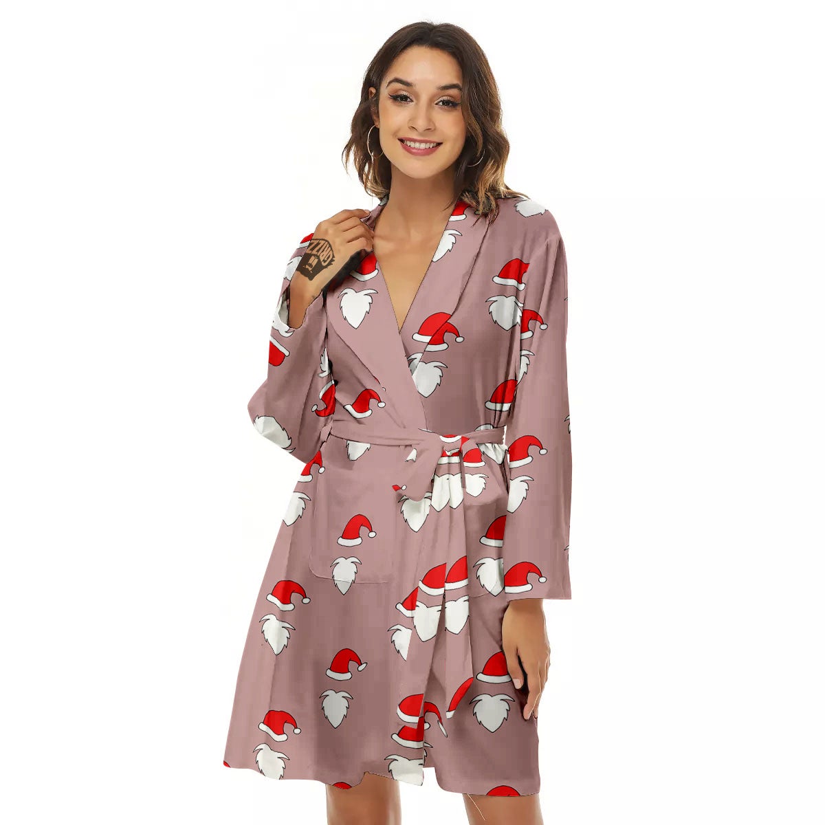 Beard Santa Claus Print Pattern Women's Robe-grizzshop