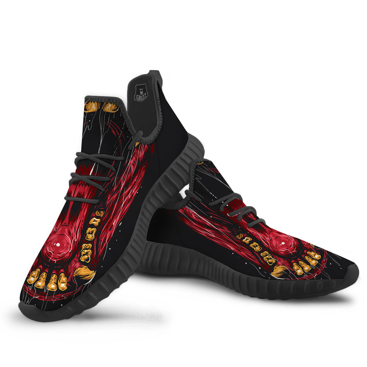 Beast Mouth Open Print Black Walking Shoes-grizzshop