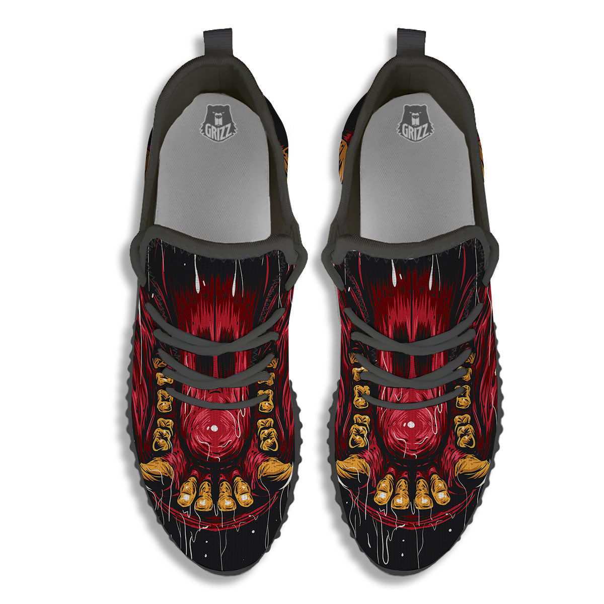 Beast Mouth Open Print Black Walking Shoes-grizzshop