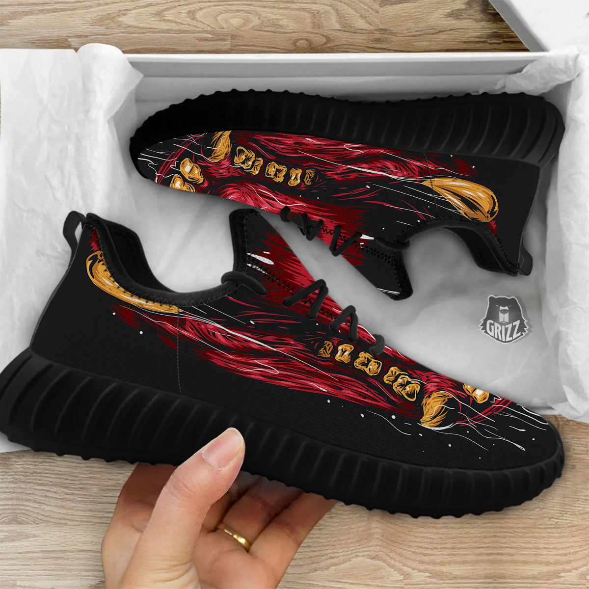 Beast Mouth Open Print Black Walking Shoes-grizzshop