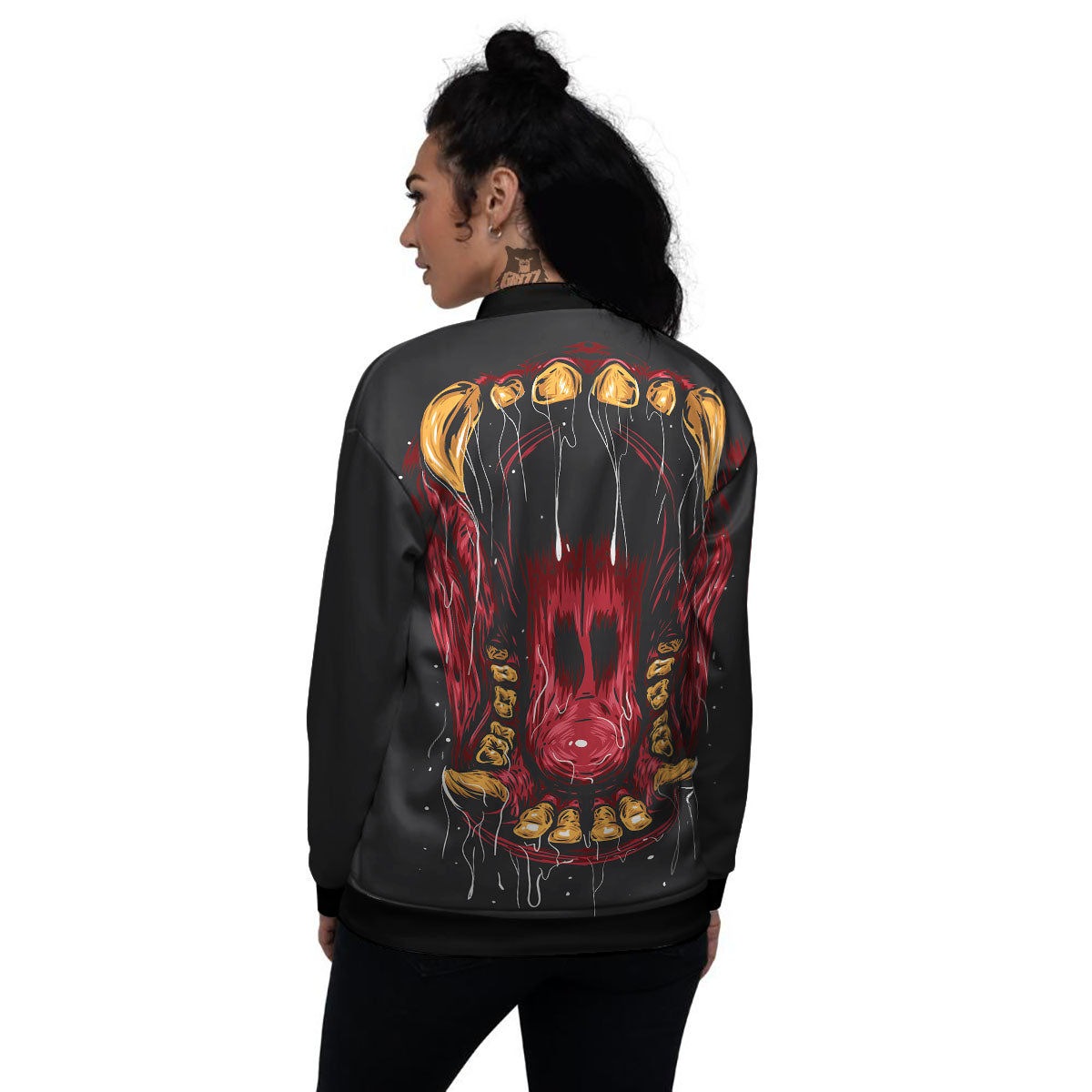 Beast Mouth Open Print Women's Bomber Jacket-grizzshop