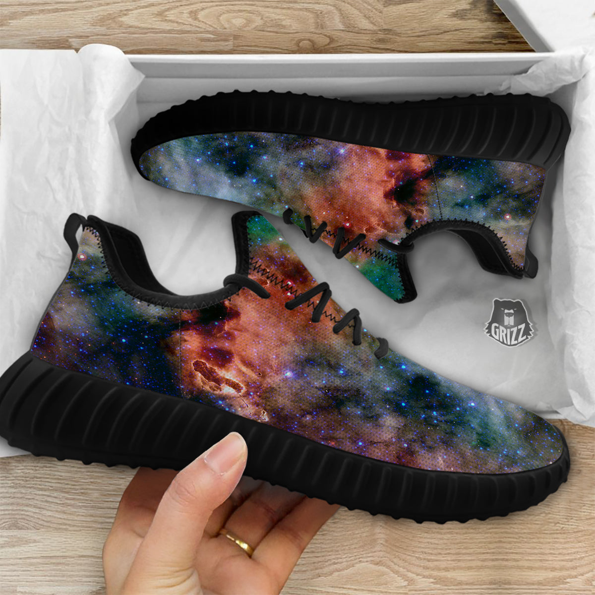 Beauty Of Outer Space Print Black Walking Shoes-grizzshop