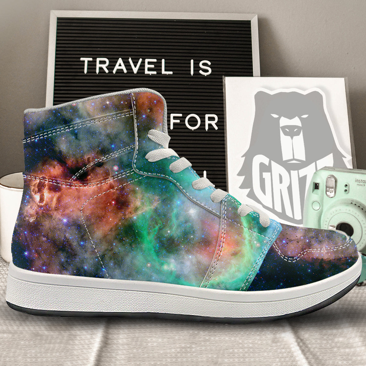 Beauty Of Outer Space Print High Top Sneakers-grizzshop