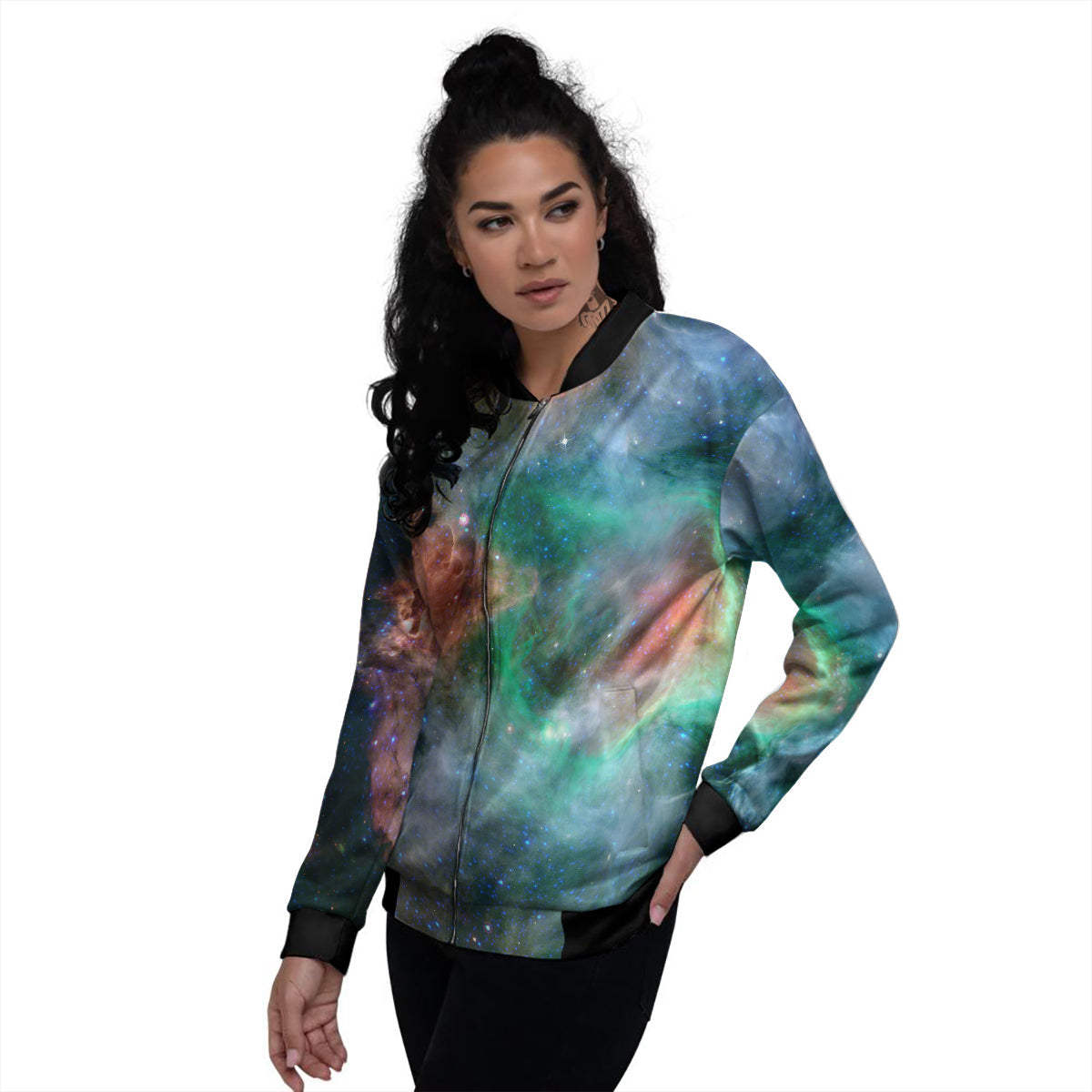 Beauty Of Outer Space Print Women's Bomber Jacket-grizzshop