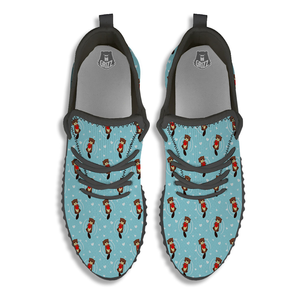 Beaver And Heart Print Pattern Black Walking Shoes-grizzshop