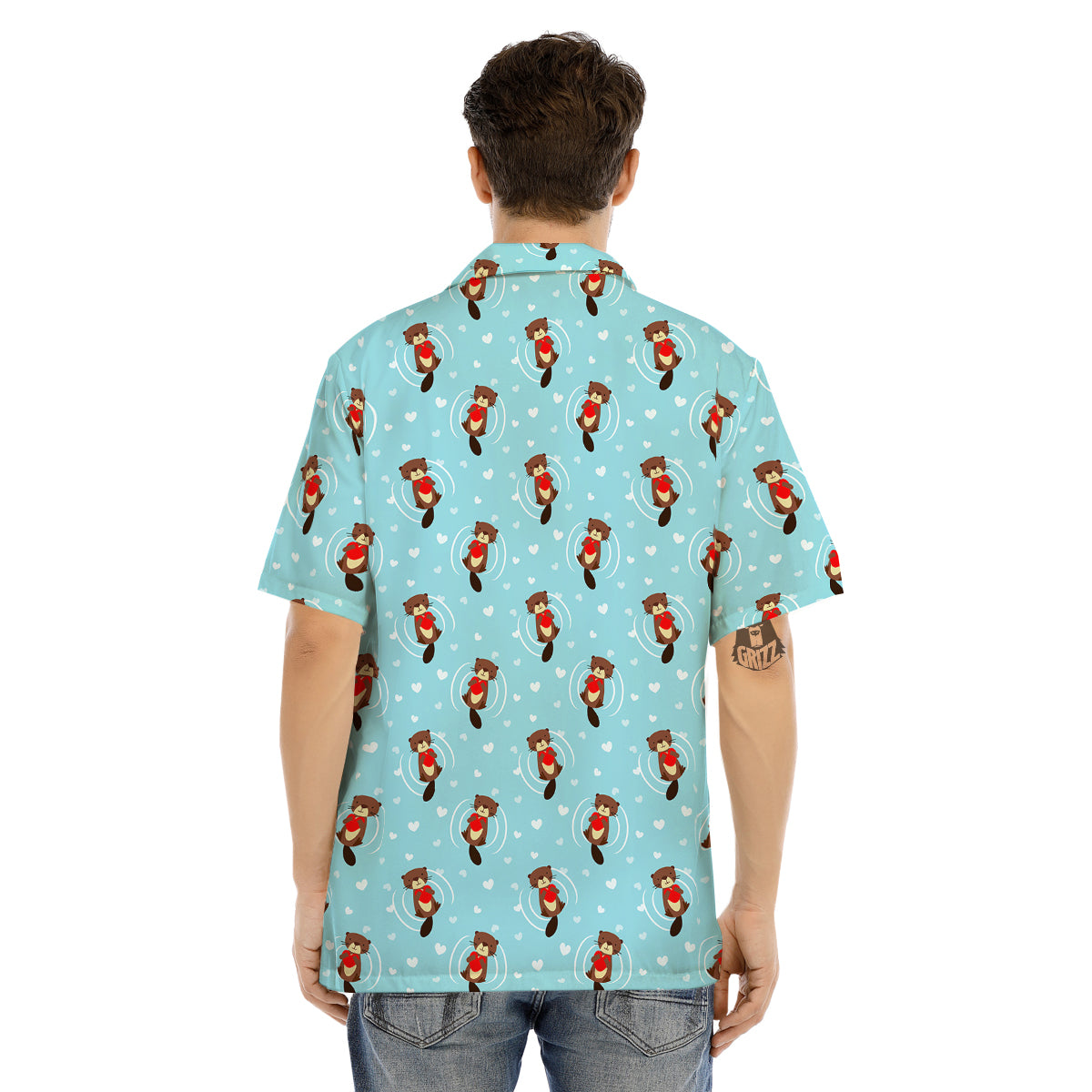 Beaver And Heart Print Pattern Men's Hawaiian Shirt-grizzshop
