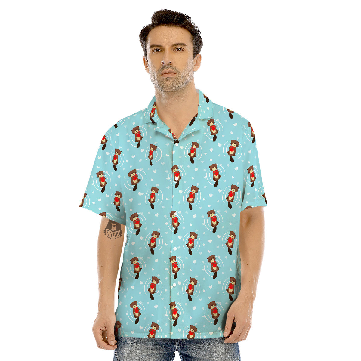 Beaver And Heart Print Pattern Men's Hawaiian Shirt-grizzshop
