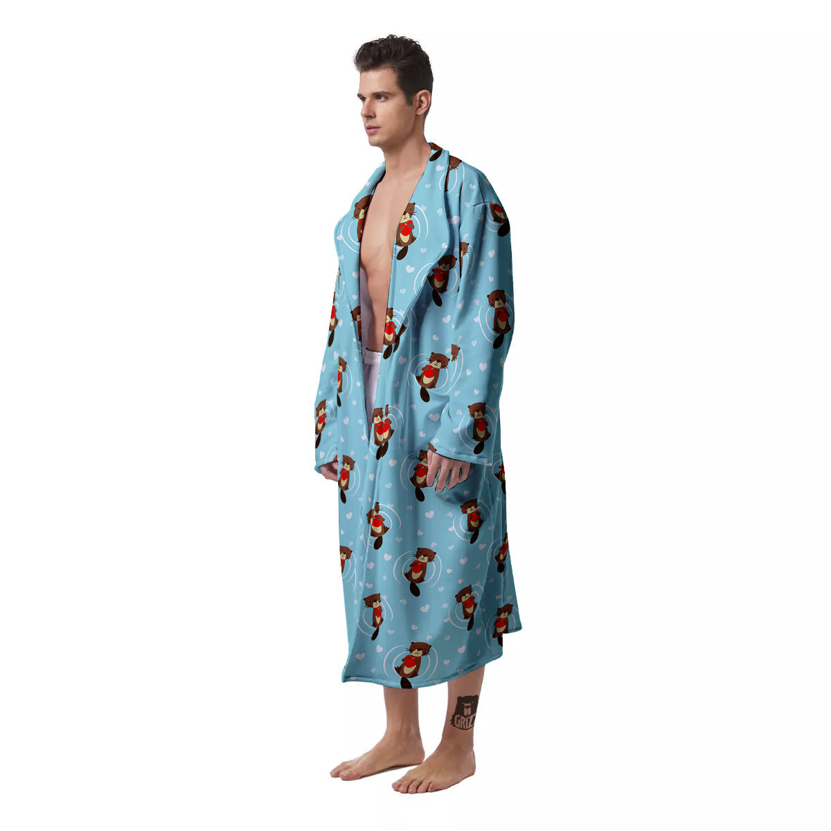 Beaver And Heart Print Pattern Men's Robe-grizzshop