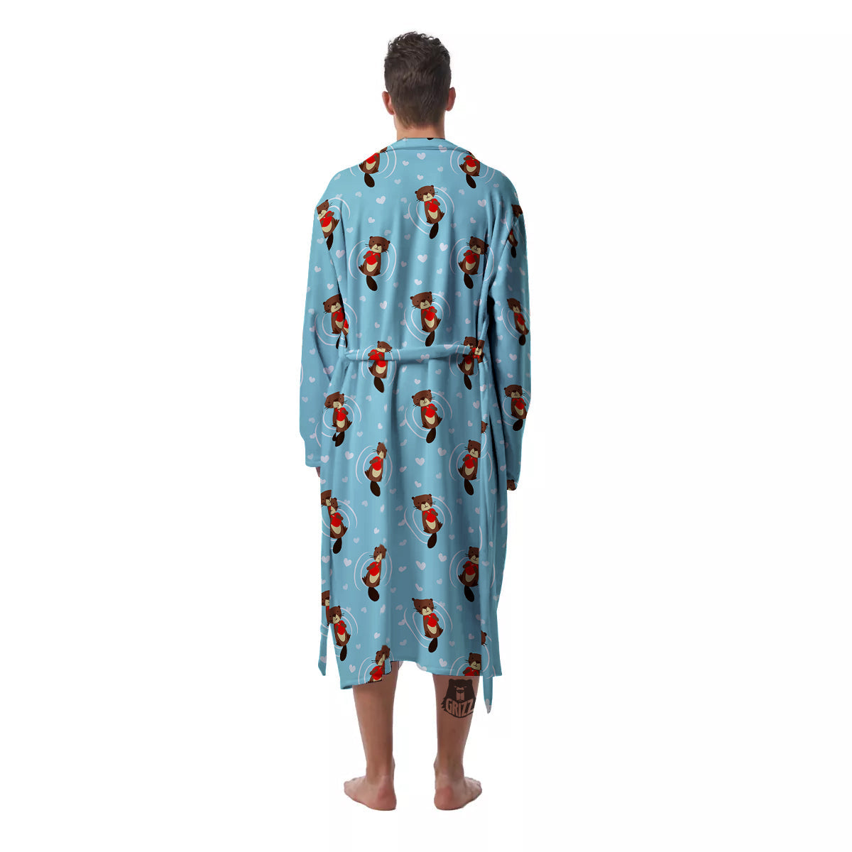 Beaver And Heart Print Pattern Men's Robe-grizzshop