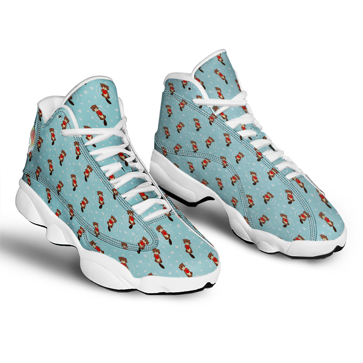 Beaver And Heart Print Pattern White Basketball Shoes-grizzshop