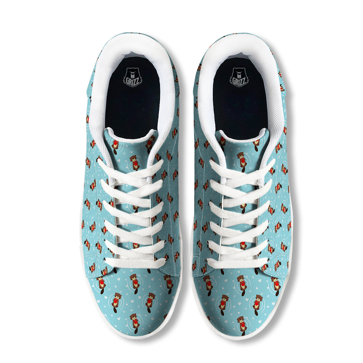 Beaver And Heart Print Pattern White Low Top Sneakers-grizzshop