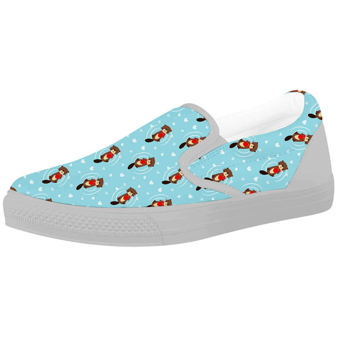 Beaver And Heart Print Pattern White Slip On Shoes-grizzshop