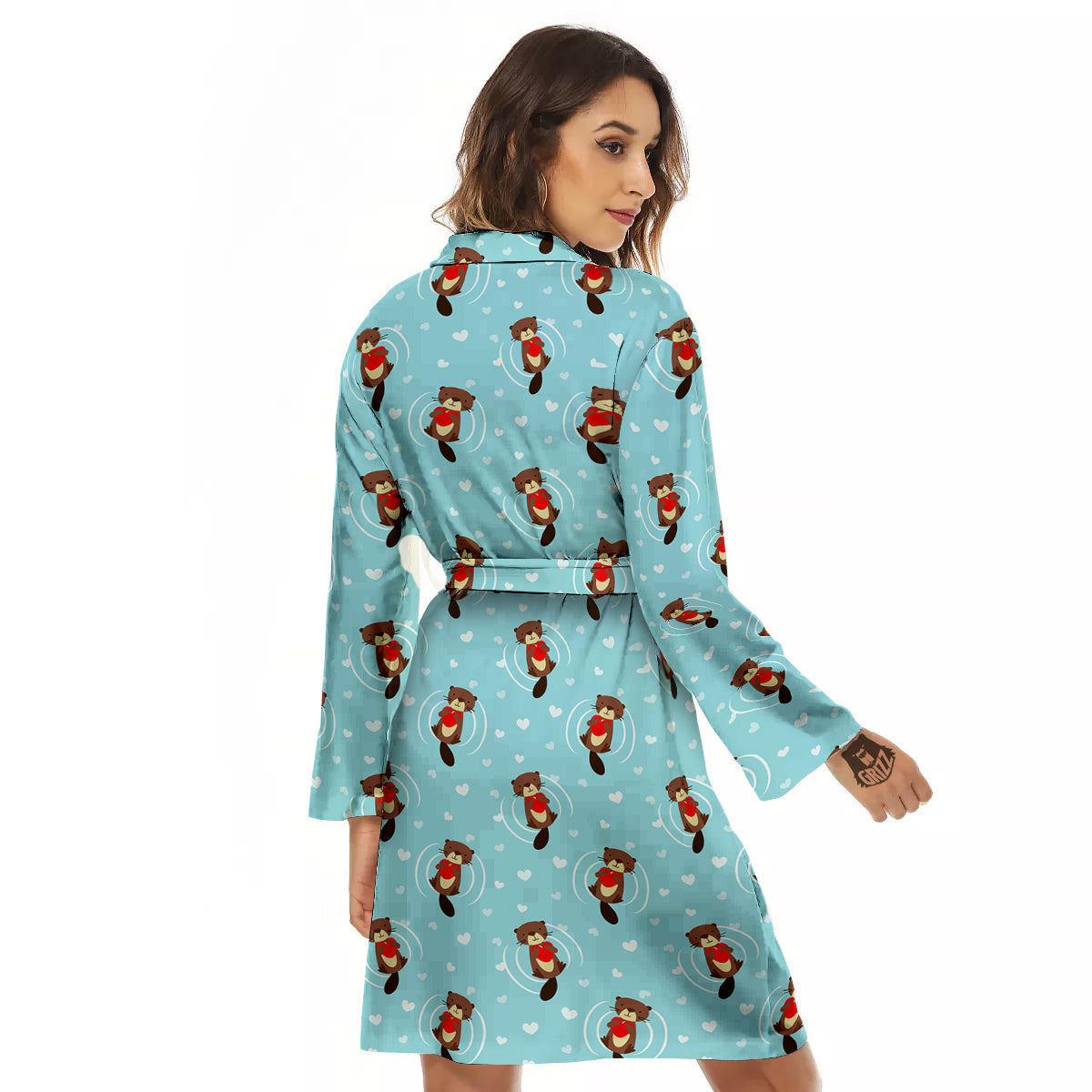 Beaver And Heart Print Pattern Women's Robe-grizzshop
