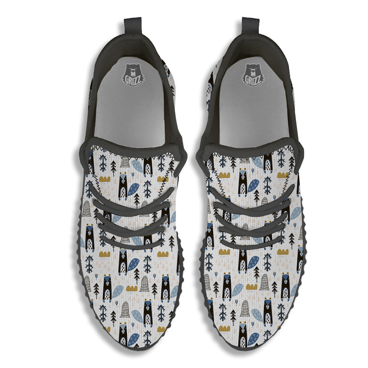 Beaver Cartoon Print Pattern Black Walking Shoes-grizzshop