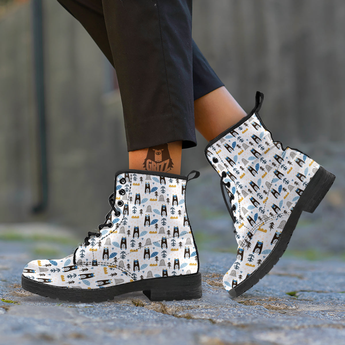 Beaver Cartoon Print Pattern Leather Boots-grizzshop