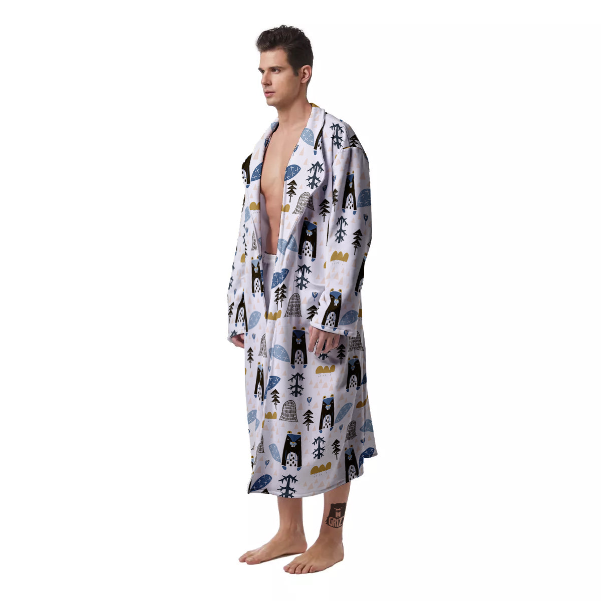 Beaver Cartoon Print Pattern Men's Robe-grizzshop