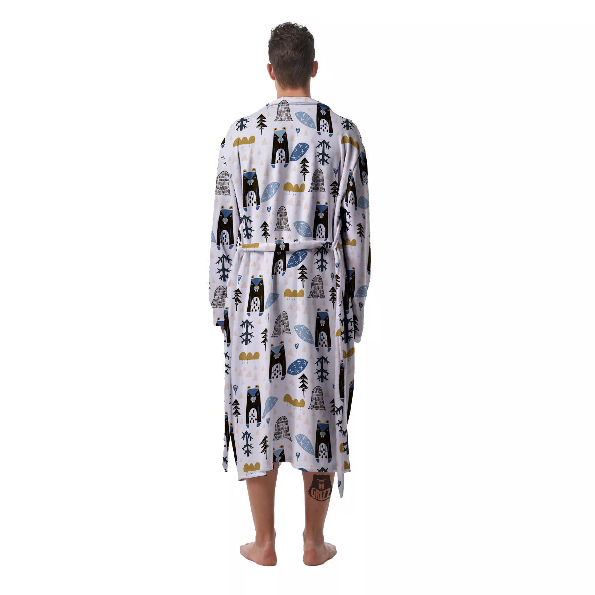Beaver Cartoon Print Pattern Men's Robe-grizzshop