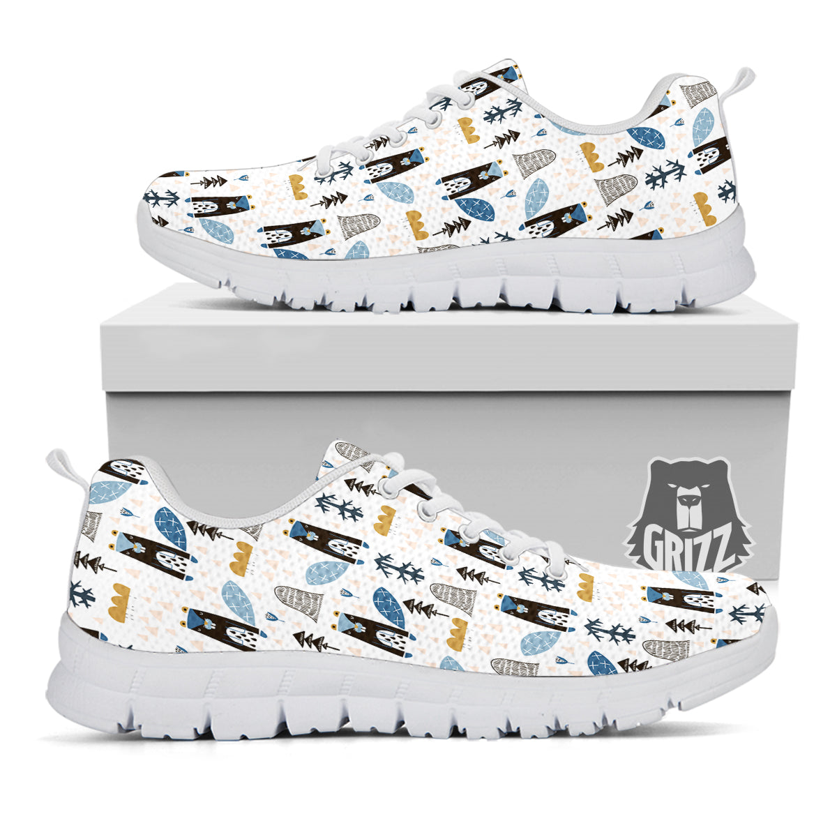 Beaver Cartoon Print Pattern White Sneaker-grizzshop
