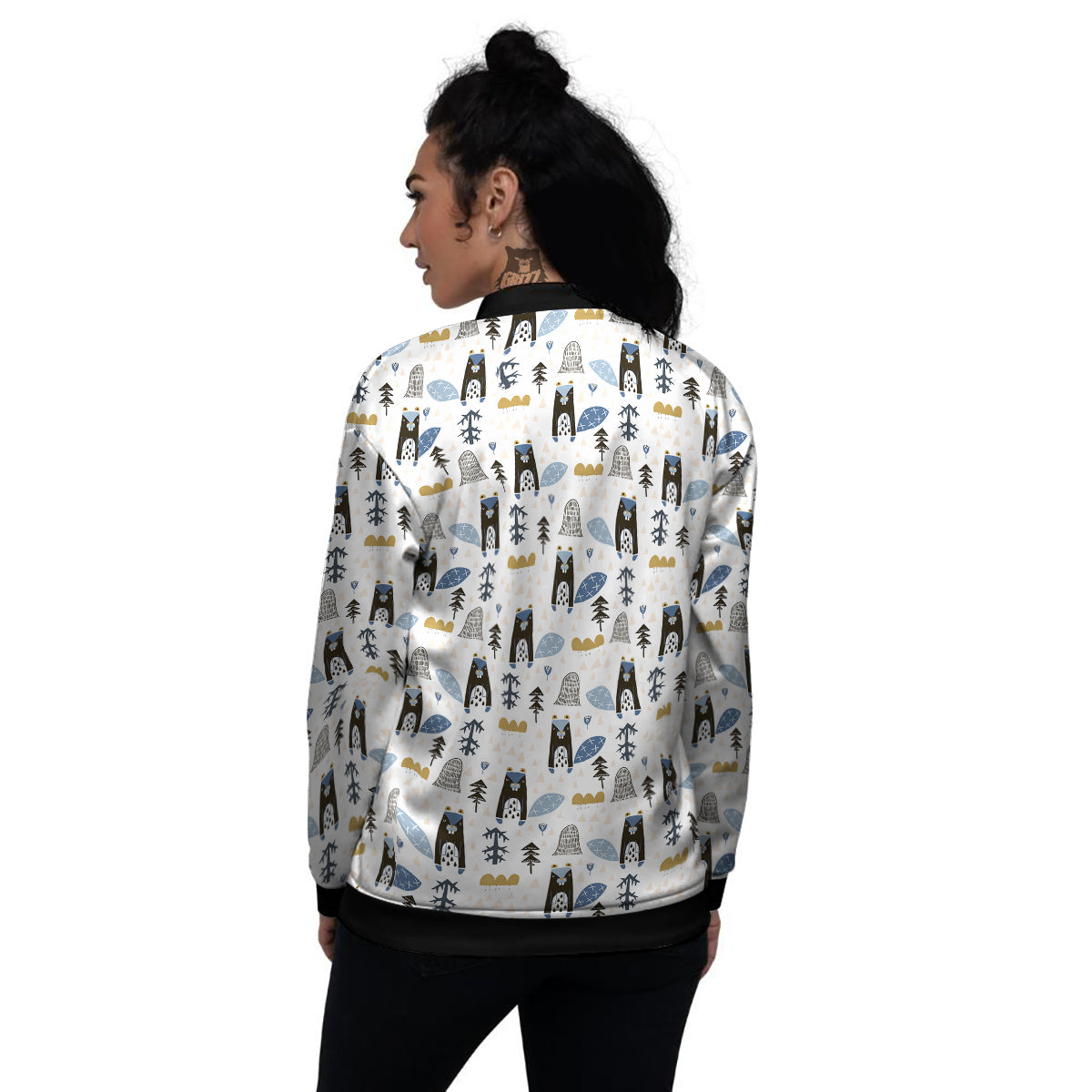 Beaver Cartoon Print Pattern Women's Bomber Jacket-grizzshop