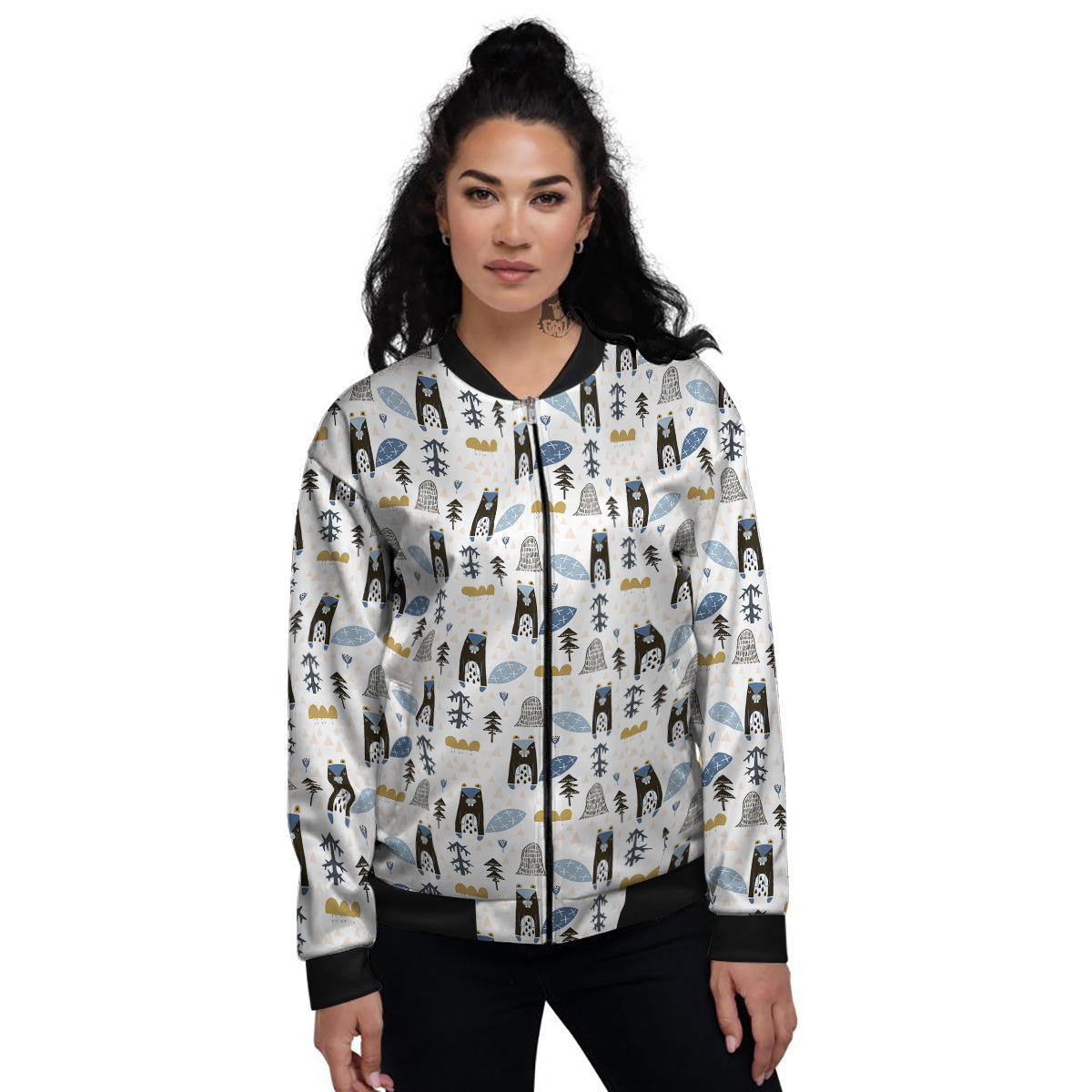 Beaver Cartoon Print Pattern Women's Bomber Jacket-grizzshop