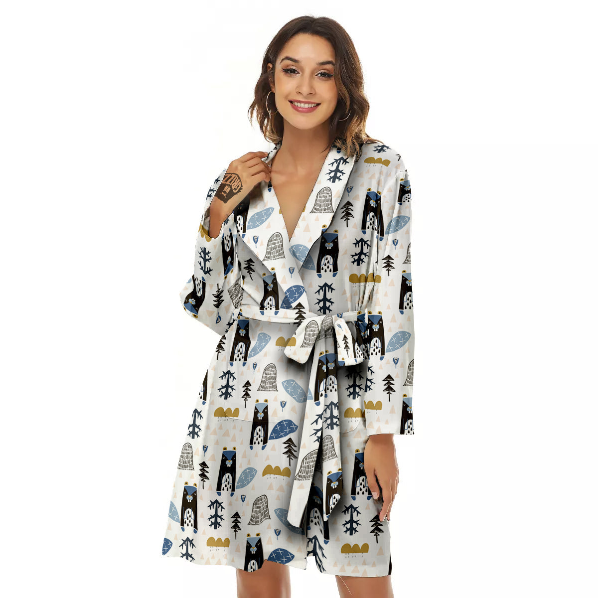Beaver Cartoon Print Pattern Women's Robe-grizzshop
