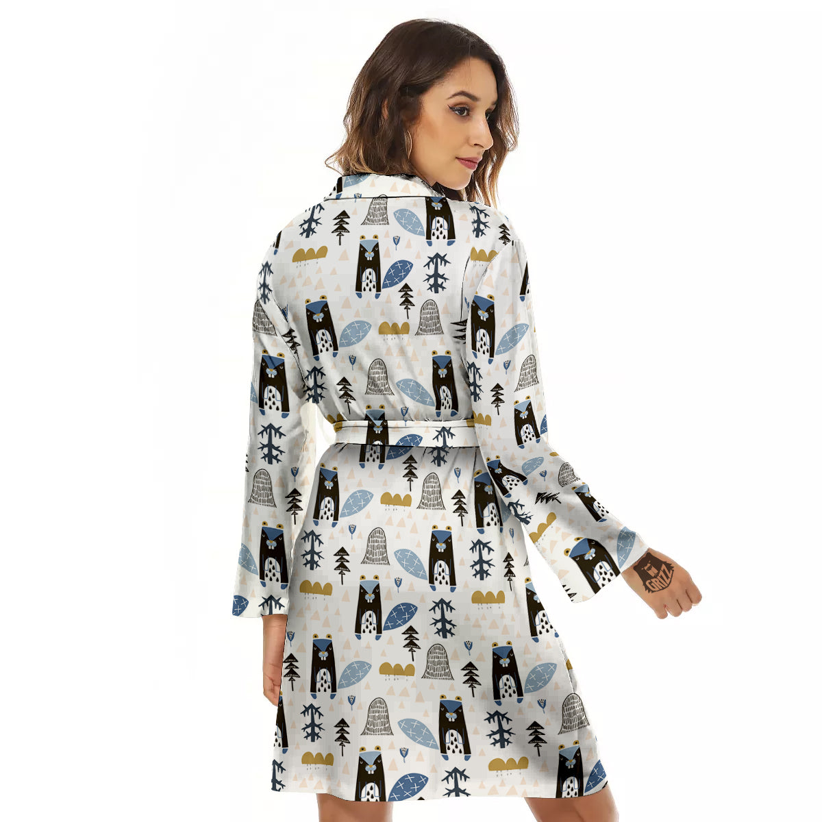 Beaver Cartoon Print Pattern Women's Robe-grizzshop