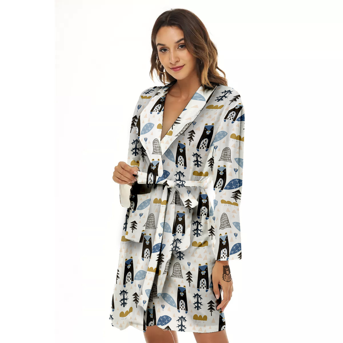 Beaver Cartoon Print Pattern Women's Robe-grizzshop