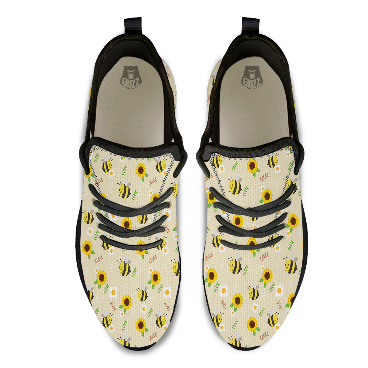 Bee Cute Cartoon Print Pattern Black Athletic Shoes-grizzshop