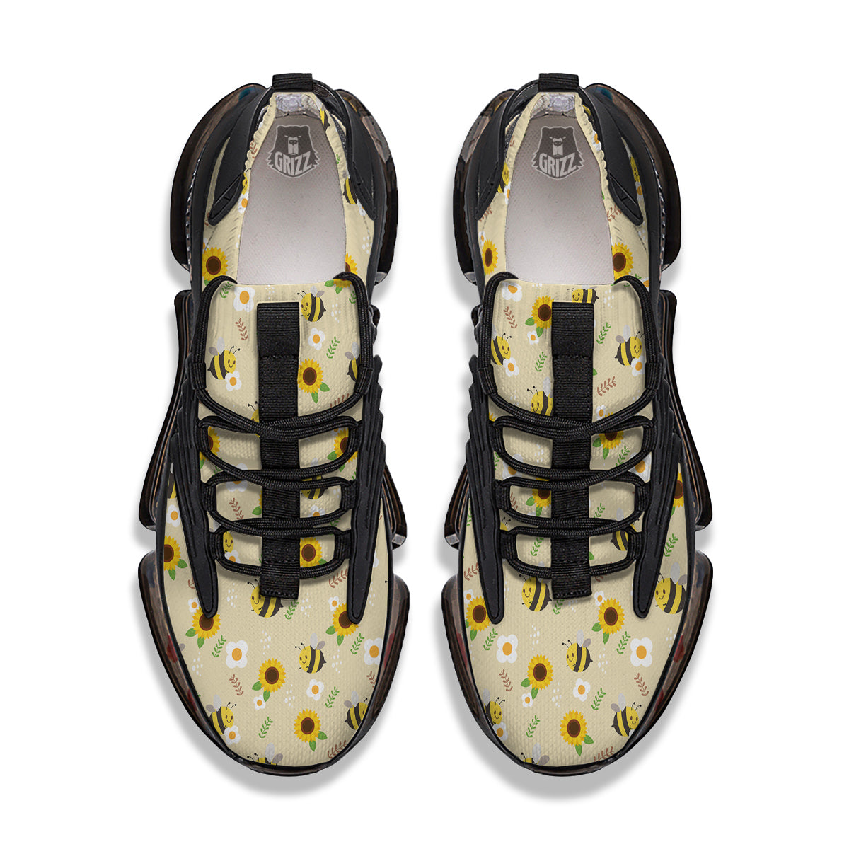 Bee Cute Cartoon Print Pattern Black Gym Shoes-grizzshop