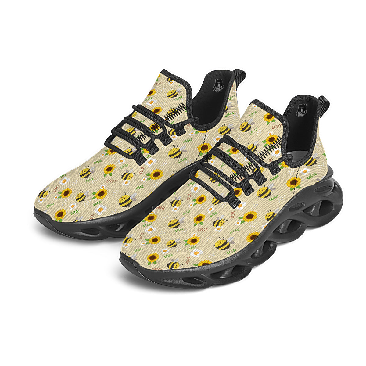 Bee Cute Cartoon Print Pattern Black Running Shoes-grizzshop