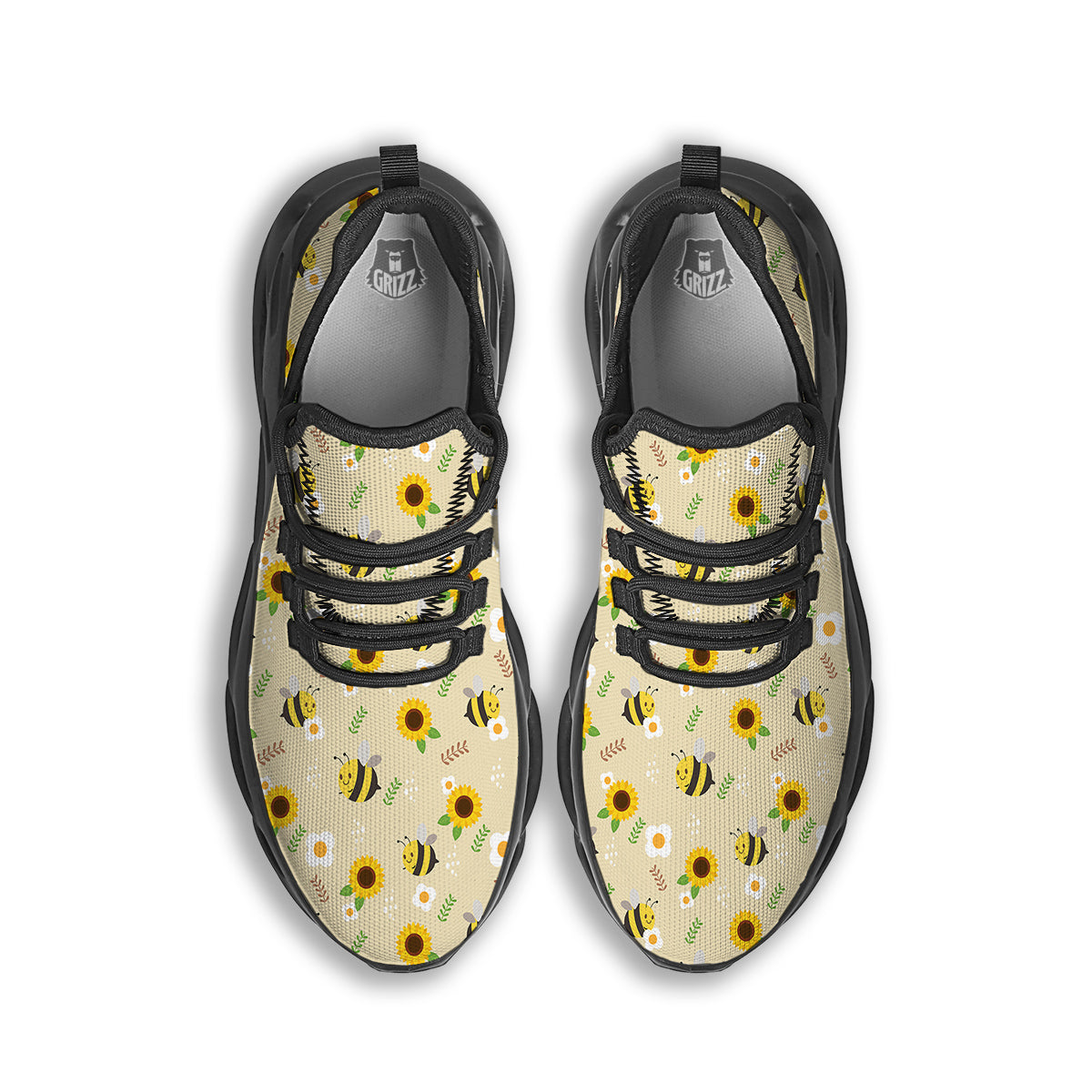 Bee Cute Cartoon Print Pattern Black Running Shoes-grizzshop