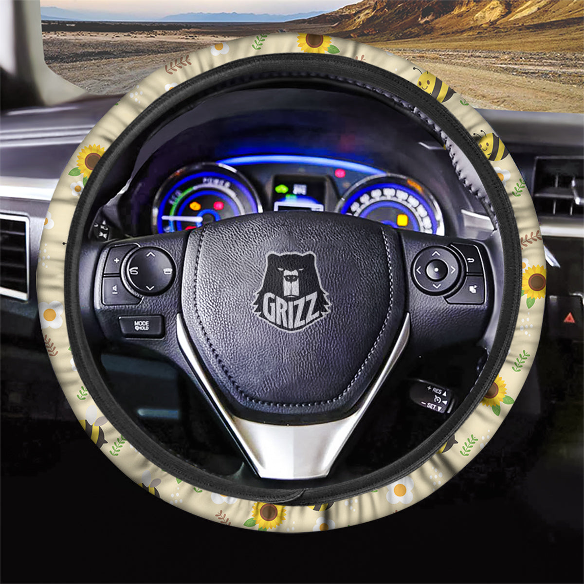 Bee Cute Cartoon Print Pattern Car Steering Wheel Cover-grizzshop