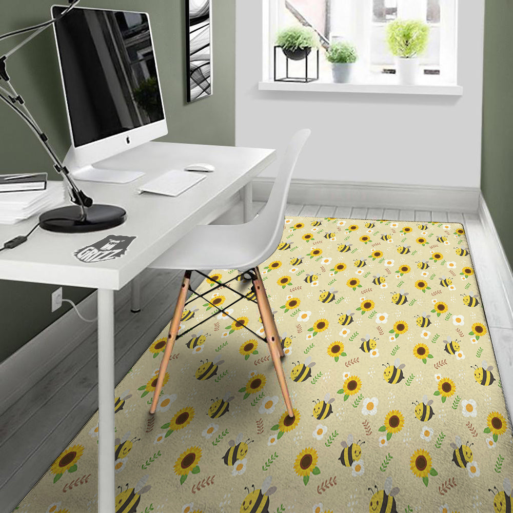 Bee Cute Cartoon Print Pattern Floor Mat-grizzshop