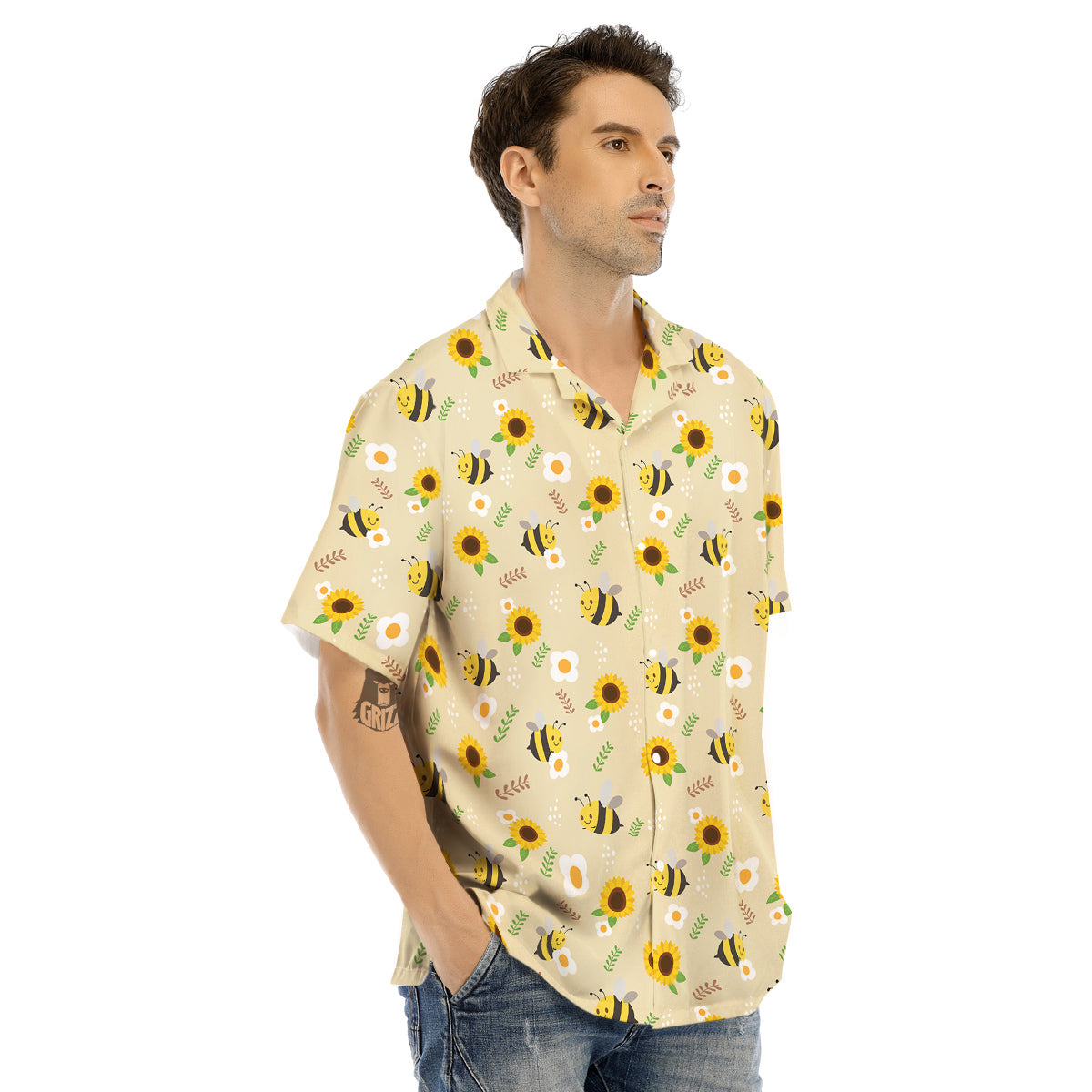 Bee Cute Cartoon Print Pattern Men's Hawaiian Shirt-grizzshop
