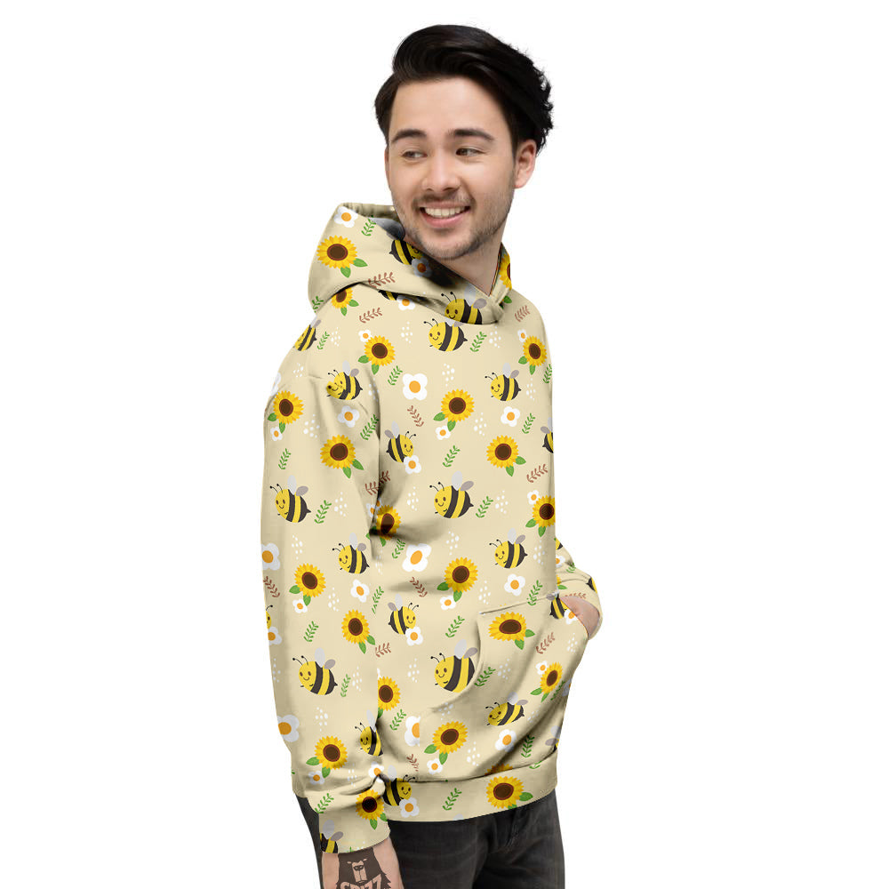 Bee Cute Cartoon Print Pattern Men's Hoodie-grizzshop